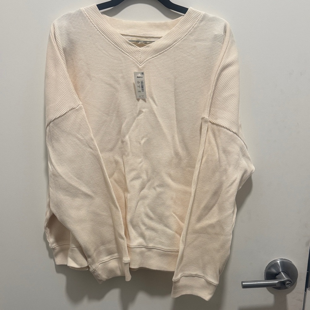 Madewell women V-Neck waffle long sleeve in Cream